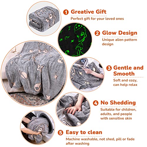 Image Title ABELL Glow in The Dark Alien Blanket, Christmas Thanksgiving Blanket Gifts for Birthday Kids Women Girls Boy Best Friend,Grey